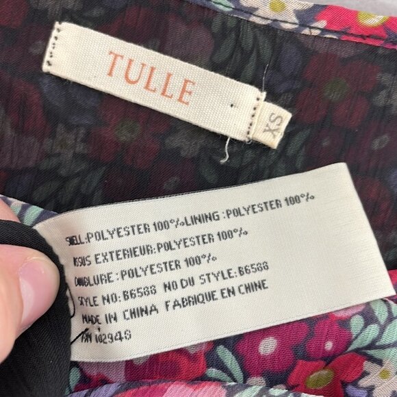 Tulle Panel Dress Sleeveless Floral Pink Red Size X Small XS - Picture 12 of 16